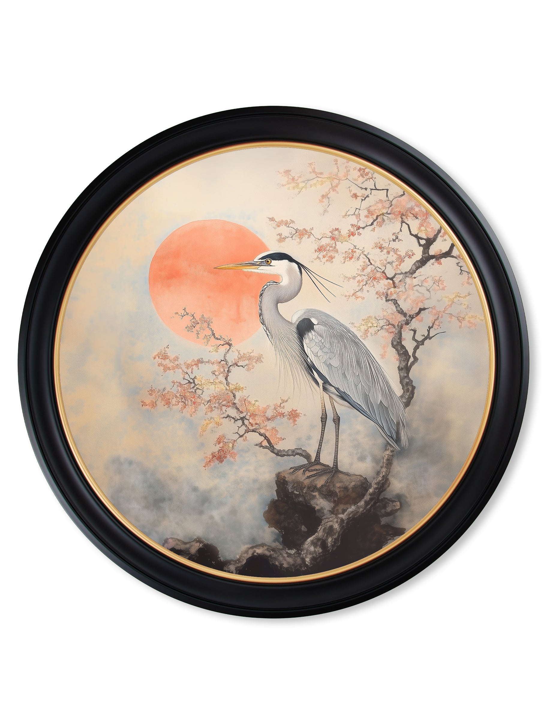 Japanese Twin Herons - Oxford Round Frame - Blythe Living