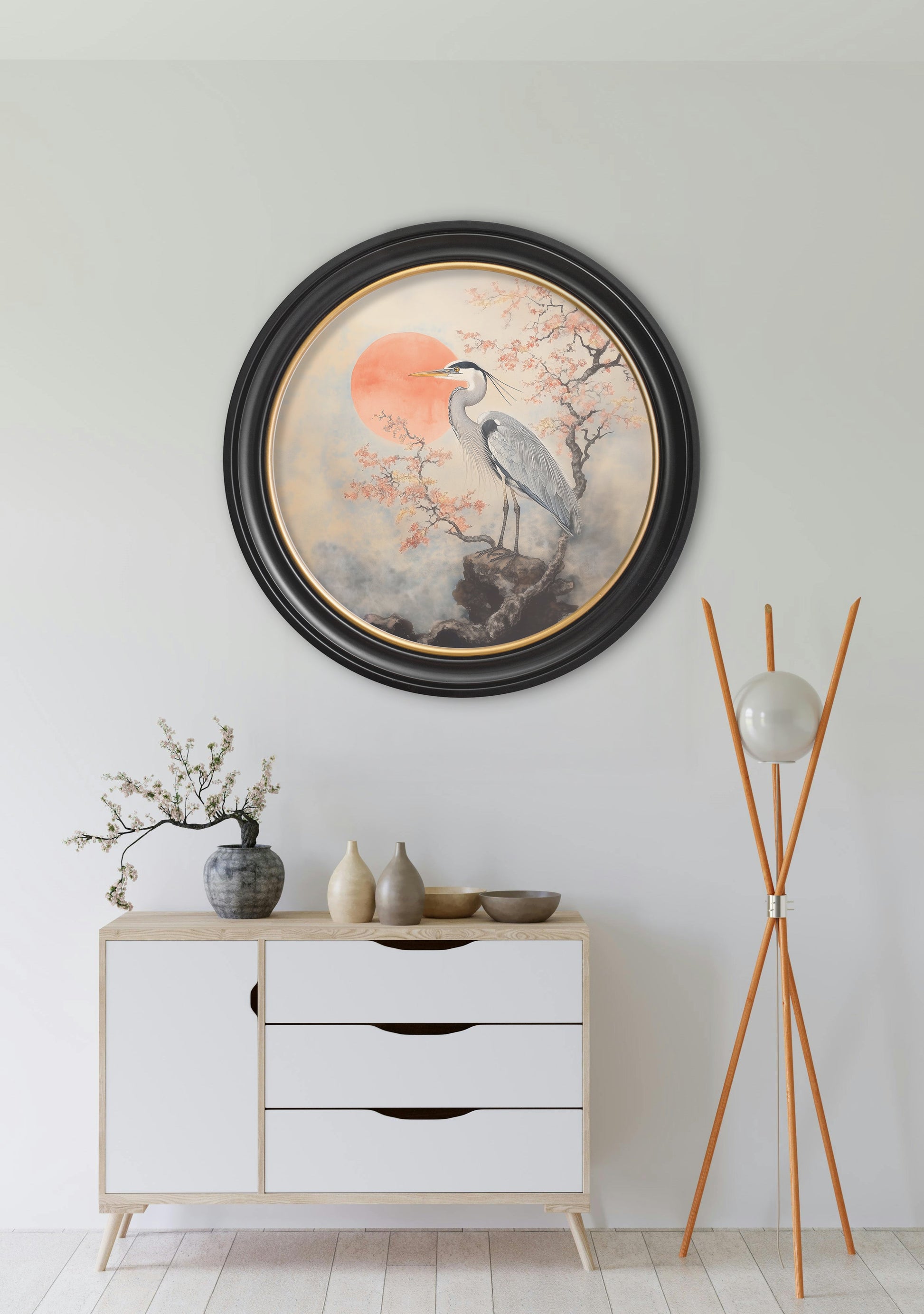 Japanese Twin Herons - Oxford Round Frame - Blythe Living
