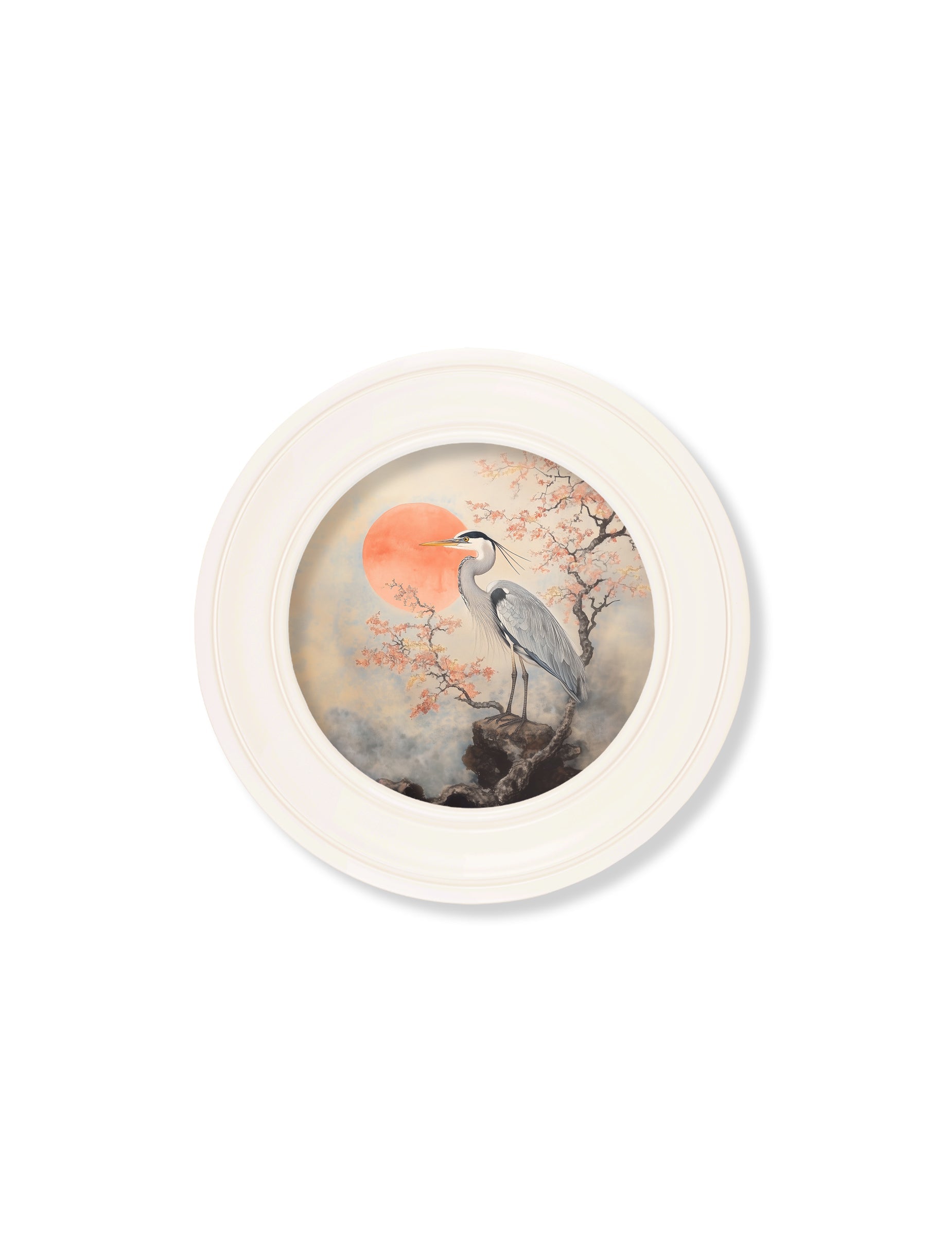 Japanese Twin Herons - Oxford Strong White Round Frame - Blythe Living