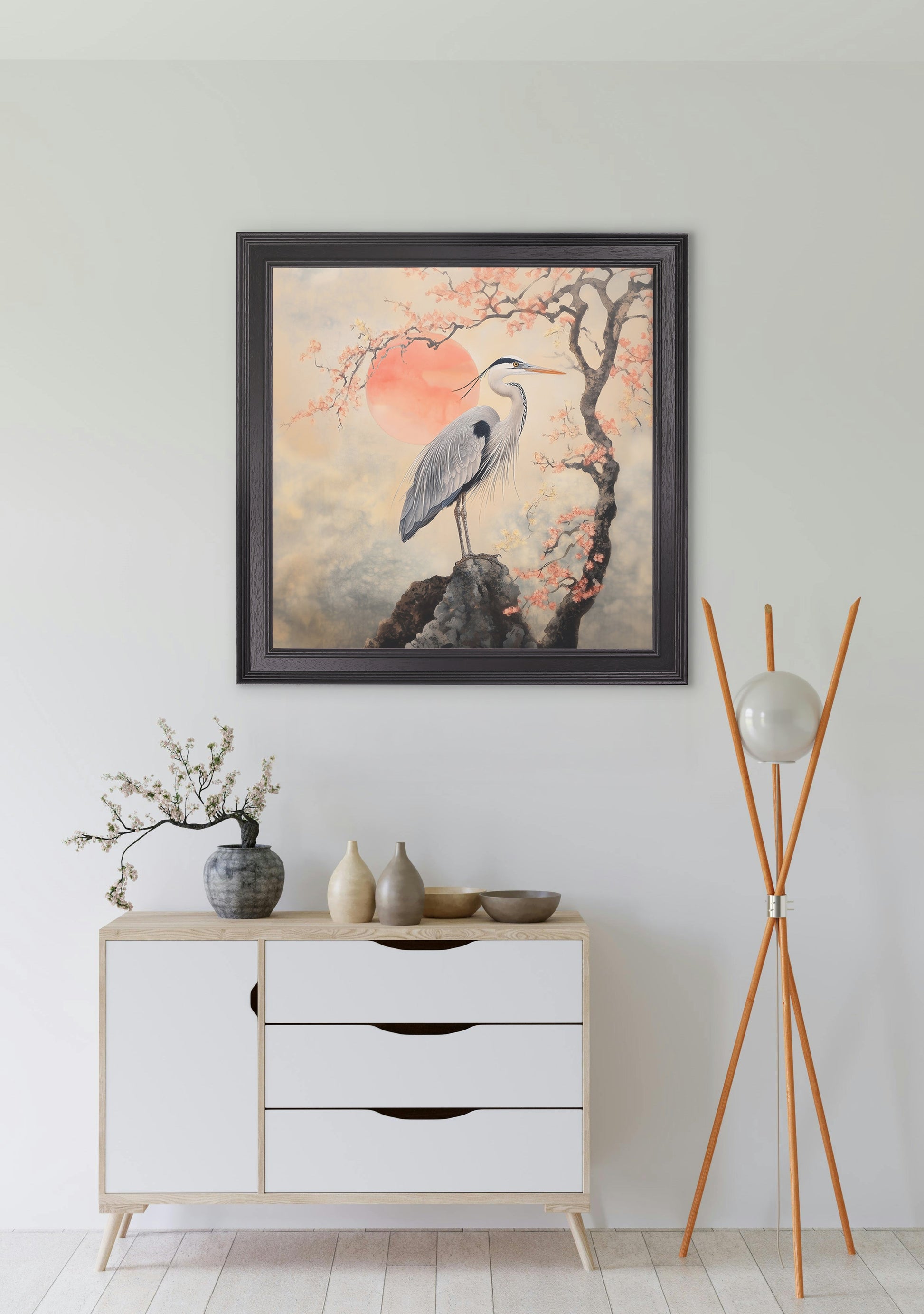 Japanese Twin Herons - Black Hurstwood Square Frame - Blythe Living