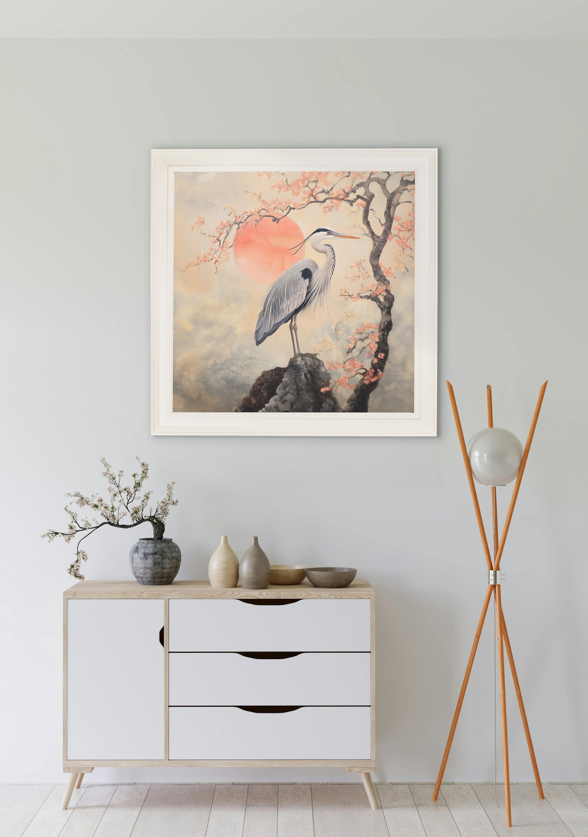 Japanese Twin Herons - Cream Hurstwood Square Frame - Blythe Living