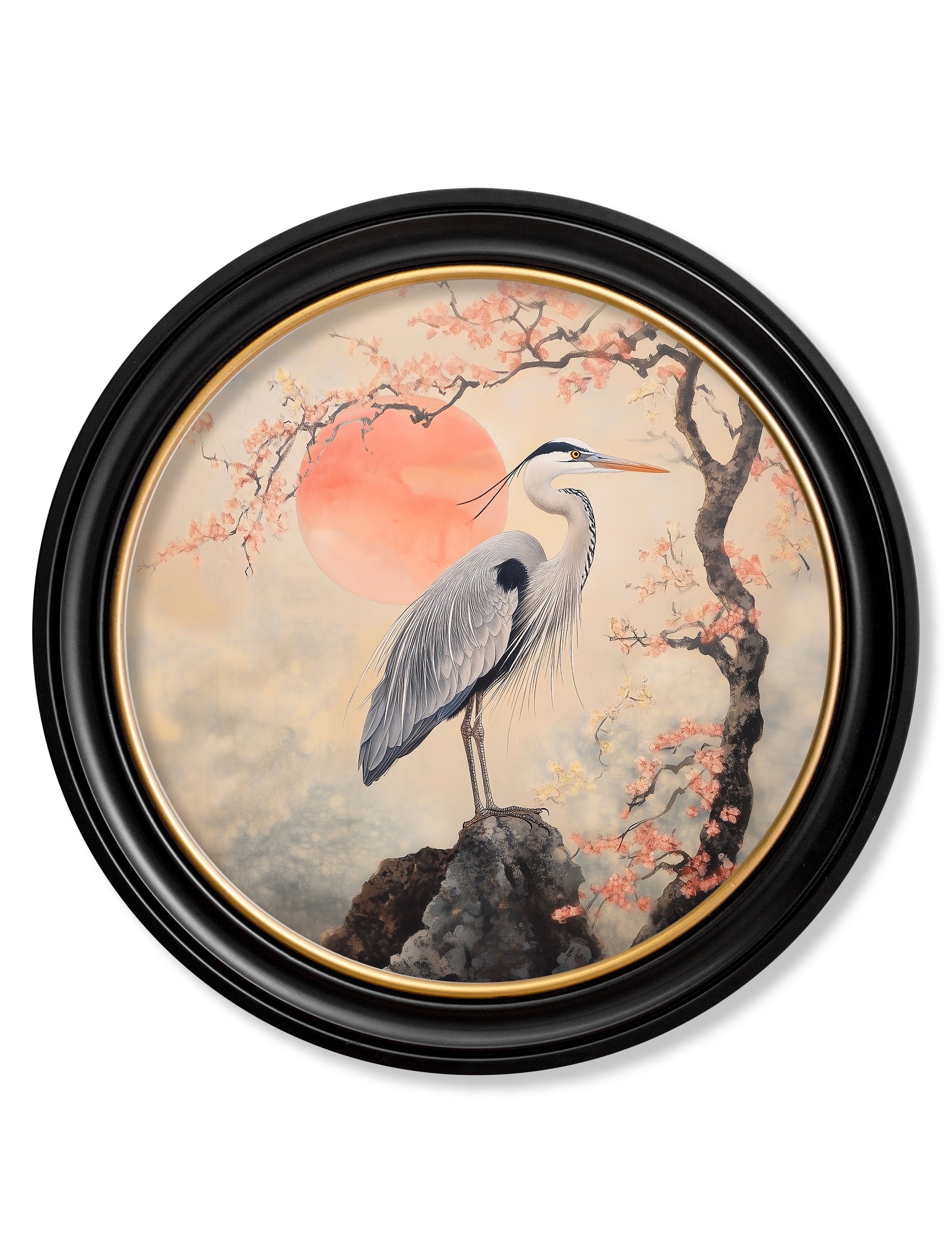 Japanese Twin Herons - Oxford Round Frame - Blythe Living
