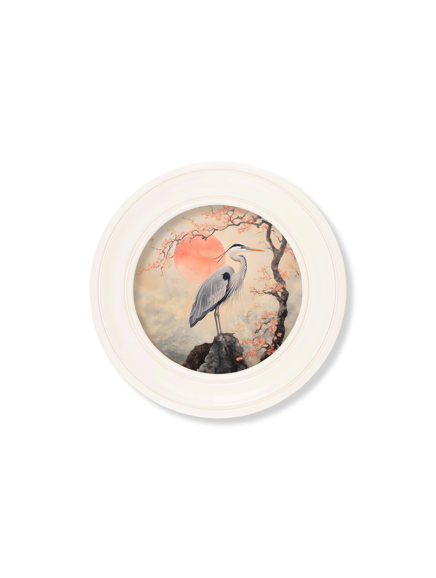Japanese Twin Herons - Oxford Strong White Round Frame - Blythe Living