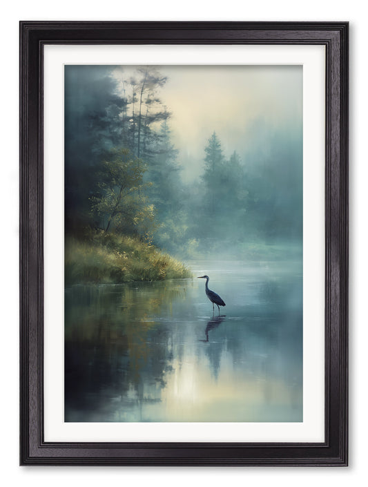 Misty Lake Heron - Black Hurstwood Frame - Blythe Living