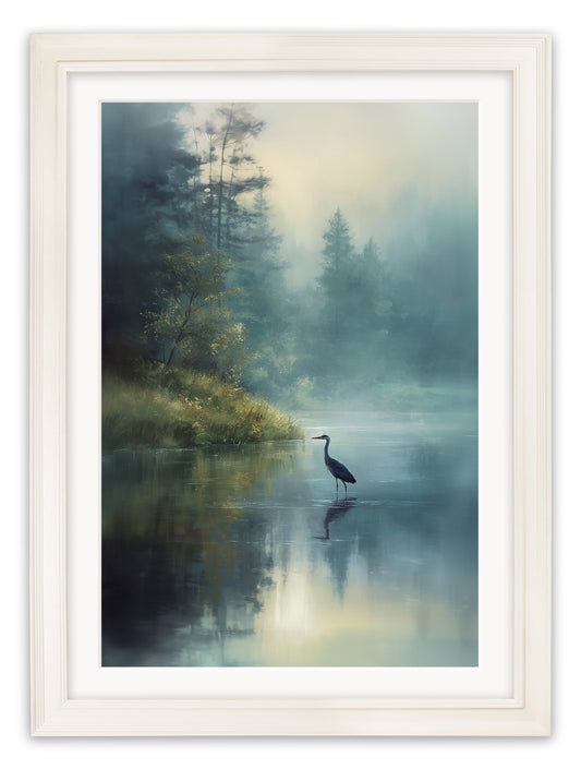 Misty Lake Heron - Cream Hurstwood Frame - Blythe Living