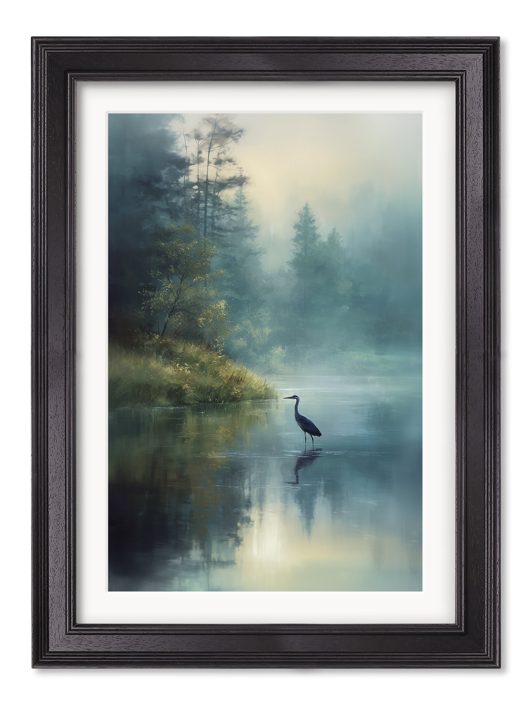 Misty Lake Heron - Black Hurstwood Frame - Blythe Living