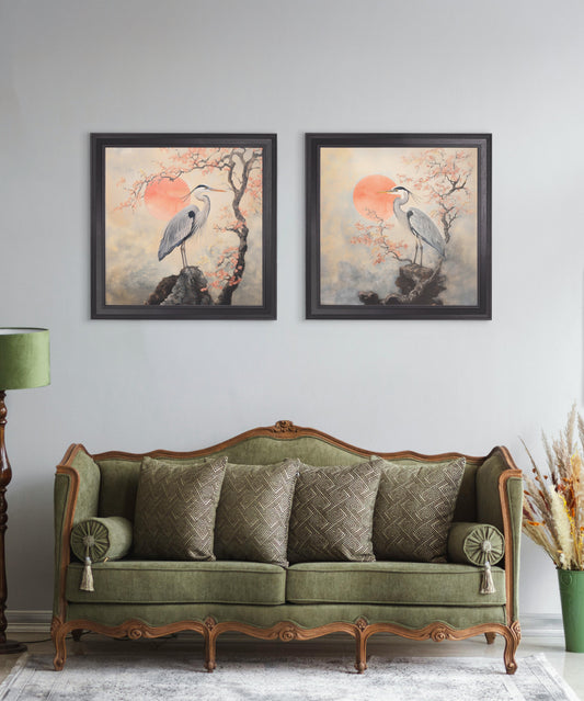 Japanese Twin Herons - Black Hurstwood Square Frame - Blythe Living