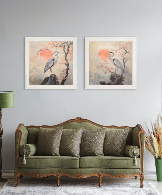 Japanese Twin Herons - Cream Hurstwood Square Frame - Blythe Living