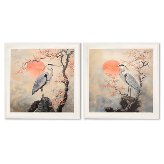 Japanese Twin Herons - Cream Hurstwood Square Frame - Blythe Living