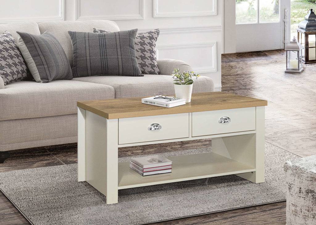 Highgate 2 Drawer Cream Coffee Table - Blythe Living