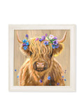 Highland Cow Print 'Flower Girl' by Amy Ansell - Cream Square Frame