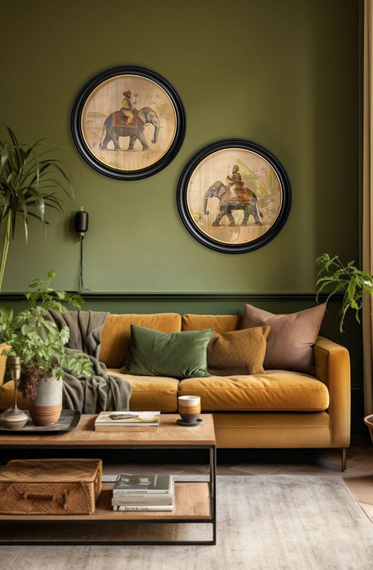 Mughal Emperor on Elephant RF  - Oxford round frame - Blythe Living