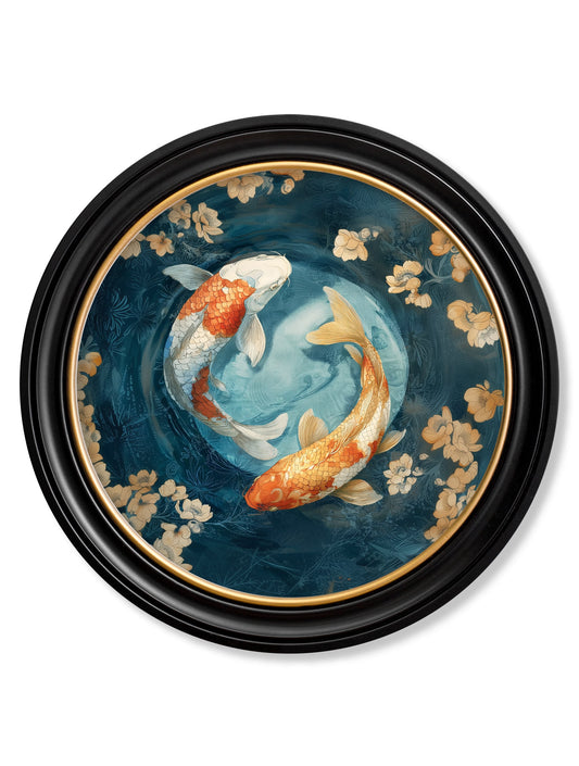 Japanese Koi Carps Dawn - Oxford Round Frame - Blythe Living