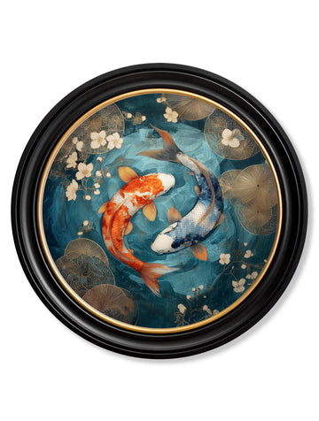 Japanese Koi Carps Dusk - Oxford Round Frame - Blythe Living