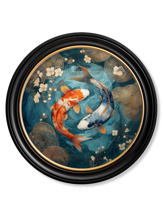 Japanese Koi Carps Dusk - Oxford Round Frame - Blythe Living