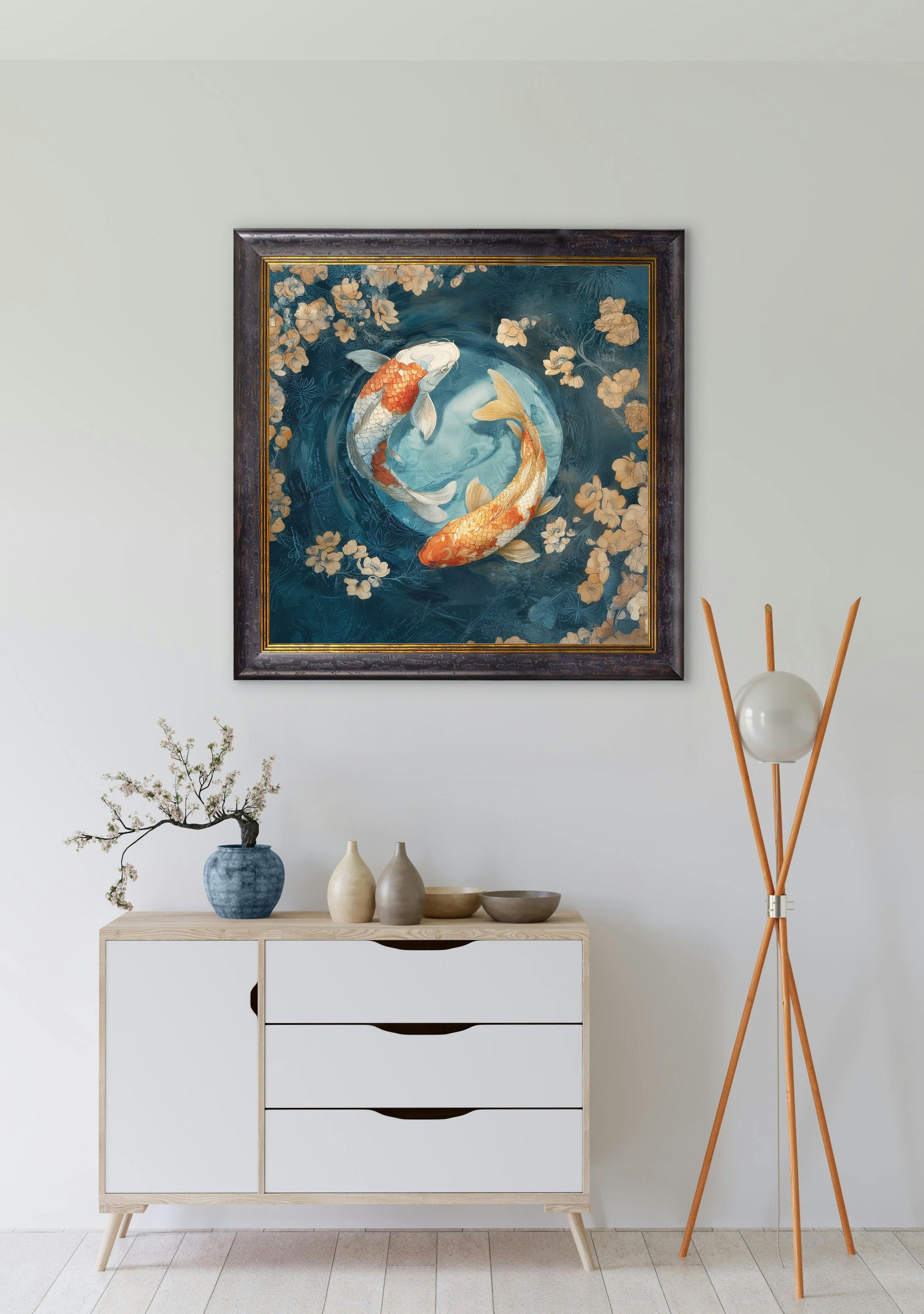 Japanese Koi Carps Dawn - Oxford Square Frame - Blythe Living