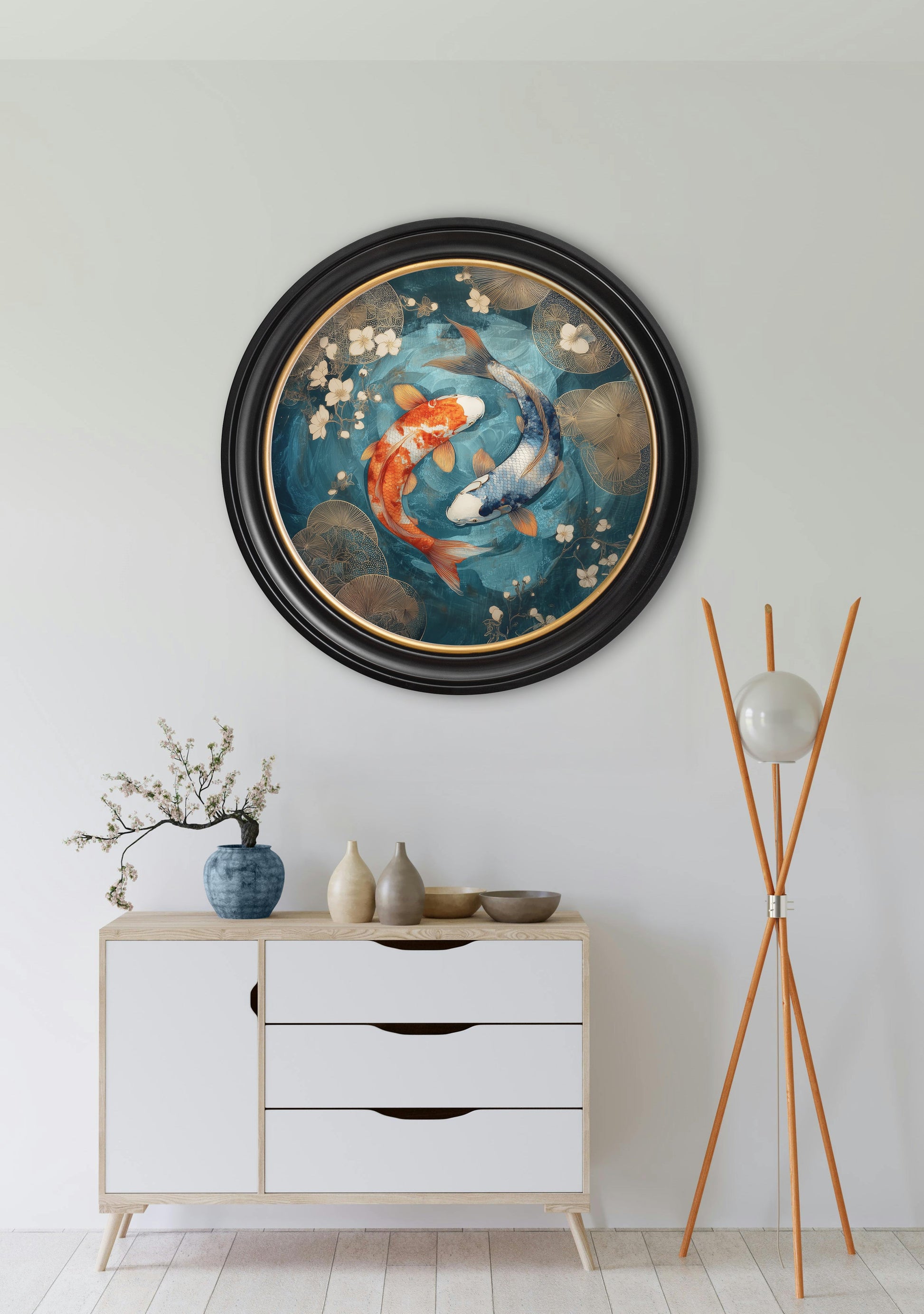 Japanese Koi Carps Dusk - Oxford Round Frame - Blythe Living