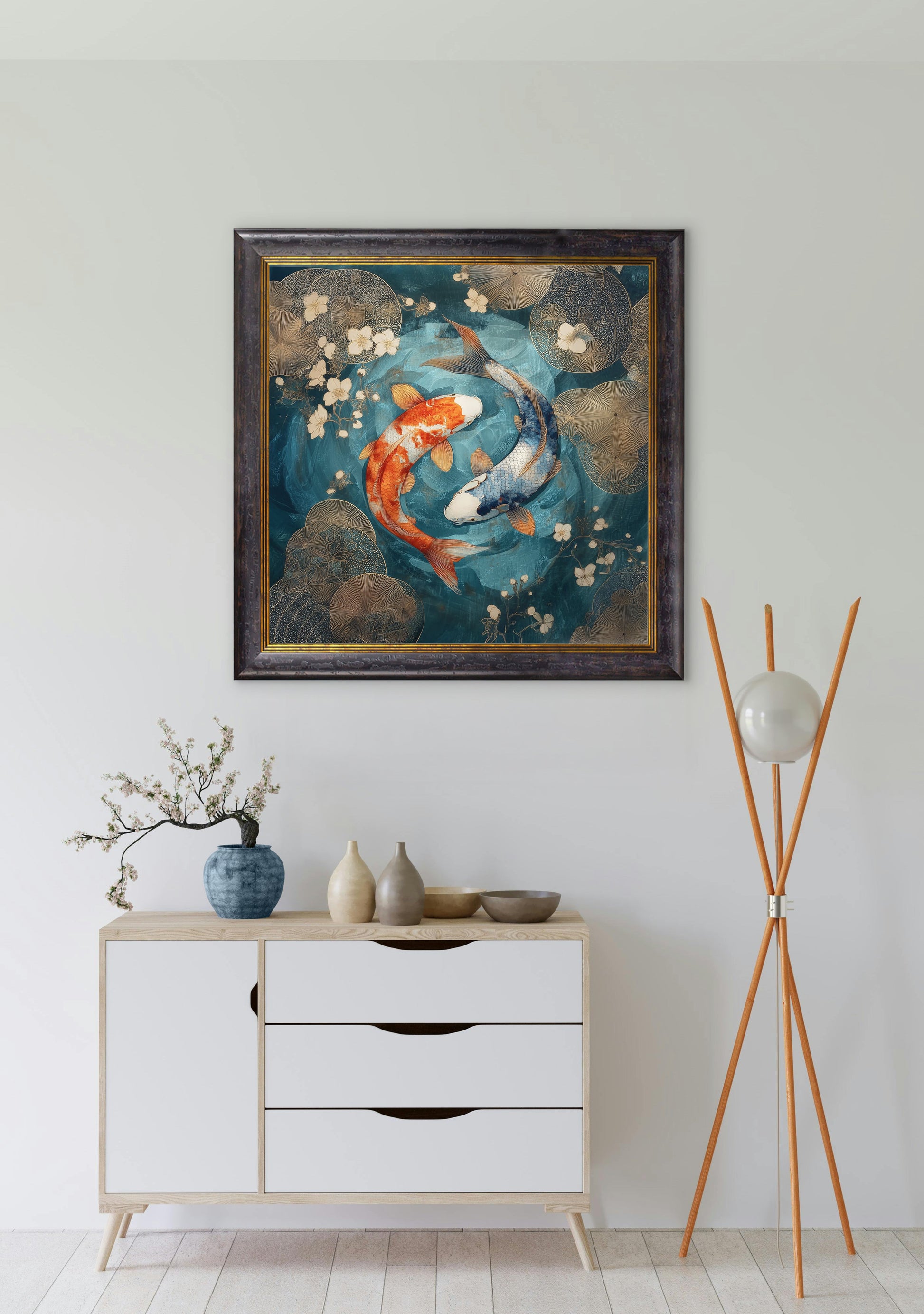 Japanese Koi Carps Dusk - Oxford Square Frame - Blythe Living