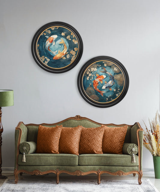 Japanese Koi Carps Dusk - Oxford Round Frame - Blythe Living