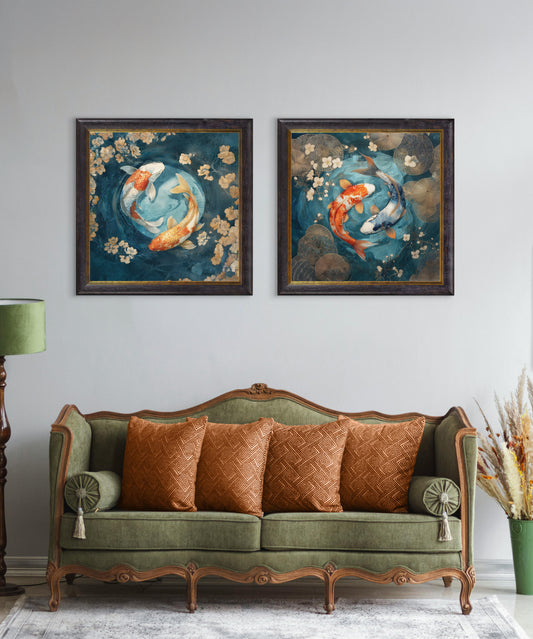 Japanese Koi Carps Dawn - Oxford Square Frame - Blythe Living