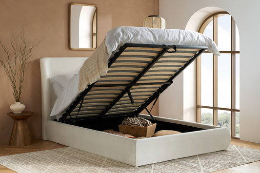 Lanis Cream Fabric Ottoman Storage Bed