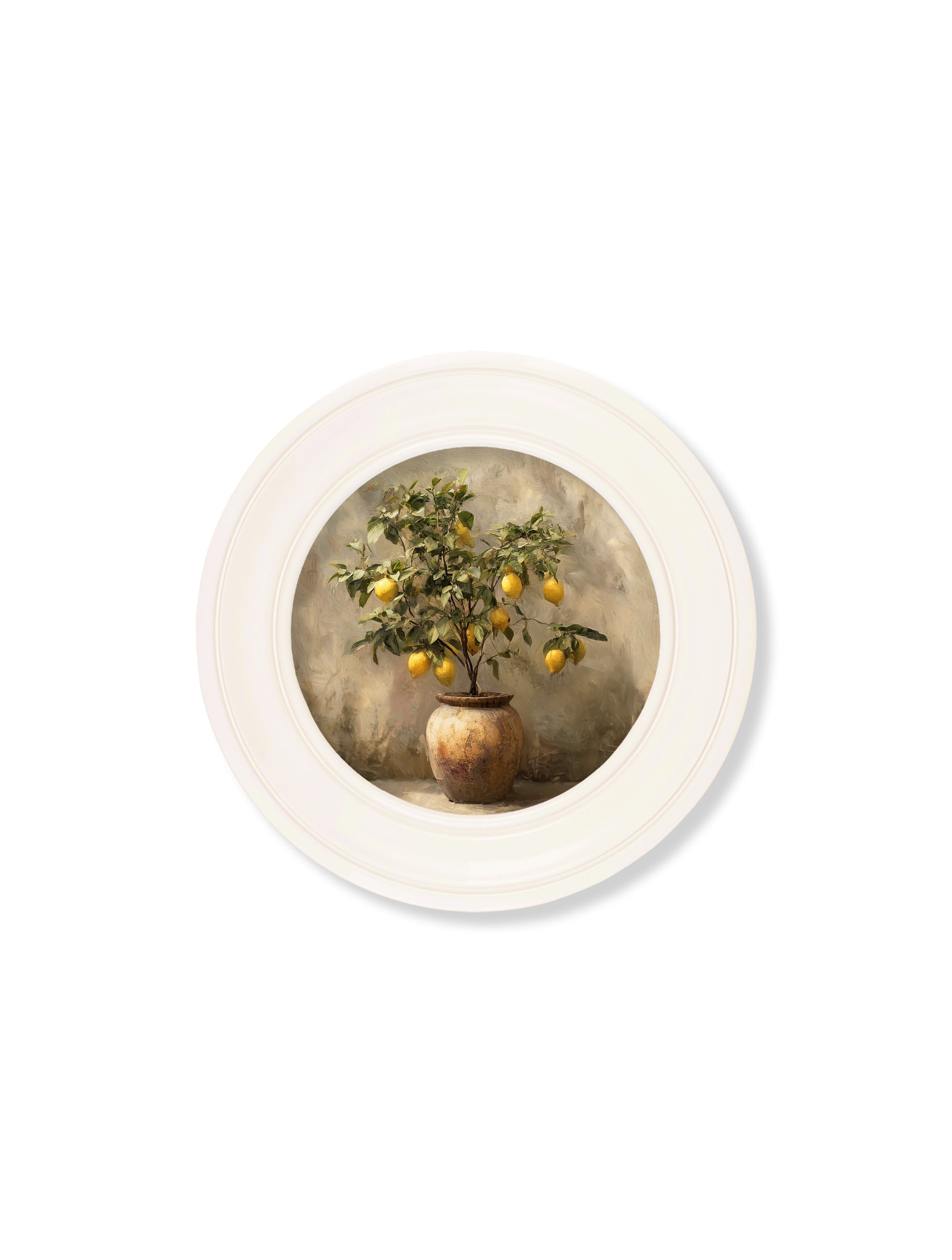 Mediterranean Lemon Tree - Oxford Strong White Round Frame - Blythe Living
