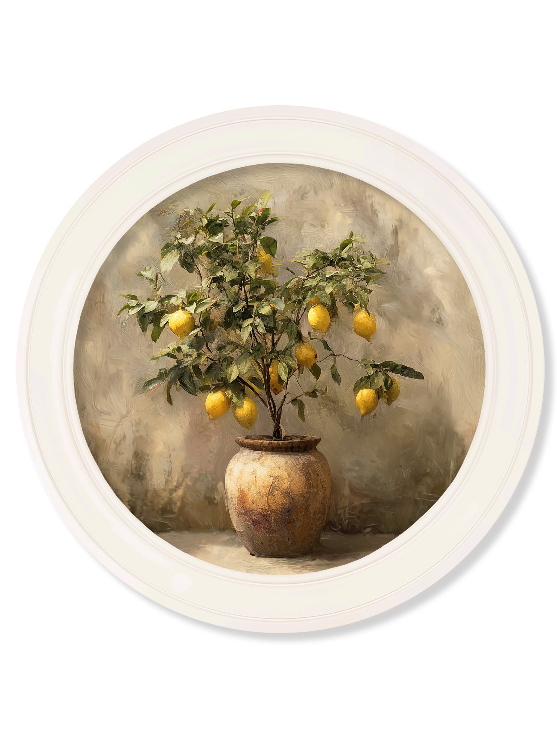 Mediterranean Lemon Tree - Oxford Strong White Round Frame - Blythe Living