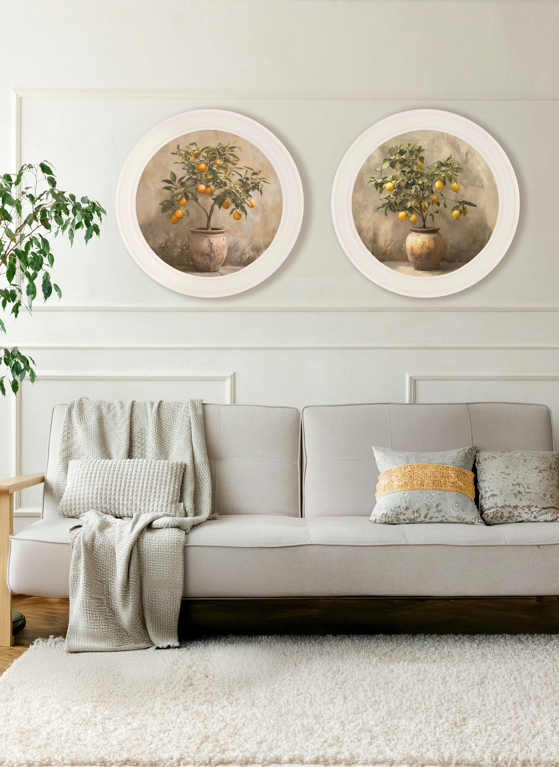 Mediterranean Lemon Tree - Oxford Strong White Round Frame - Blythe Living
