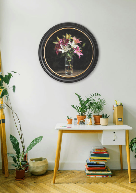 Lilies After Dark - Oxford Round Frame - Blythe Living