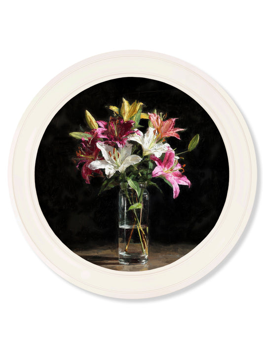 Lilies After Dark - Oxford Strong White Round Frame - Blythe Living