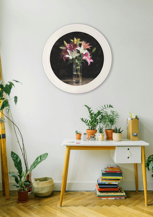 Lilies After Dark - Oxford Strong White Round Frame - Blythe Living