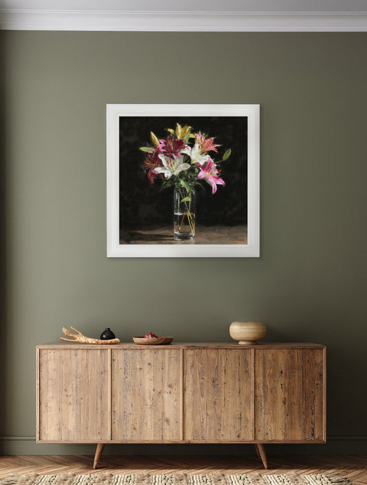 Lilies After Dark - White Hurstwood Square Frame - Blythe Living