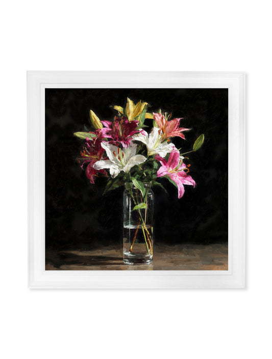 Lilies After Dark - White Hurstwood Square Frame - Blythe Living