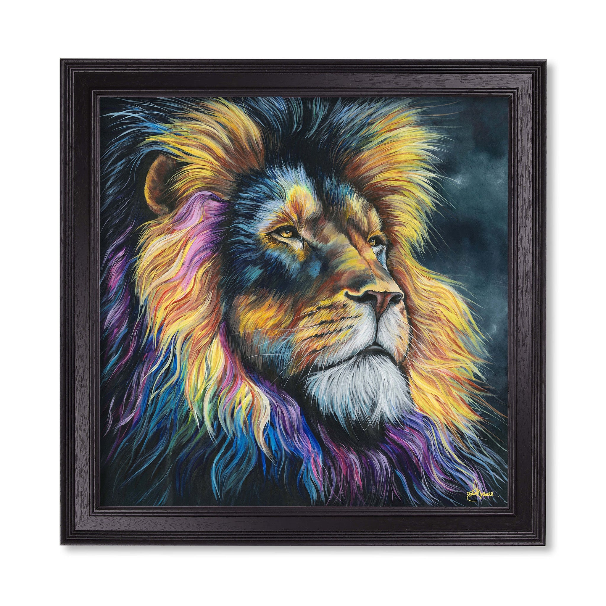 Lion Print 'Courage' by Amy Ansell - Black Square Frame - Blythe Living