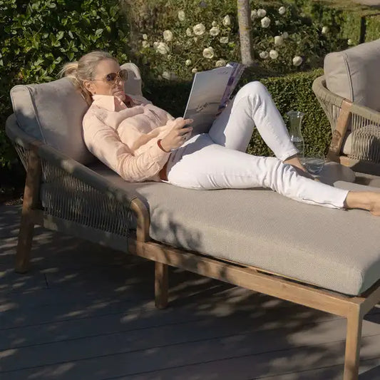 Maze - Martinique Rope Weave Double Sunlounger Set
with Round Coffee Table - Blythe Living