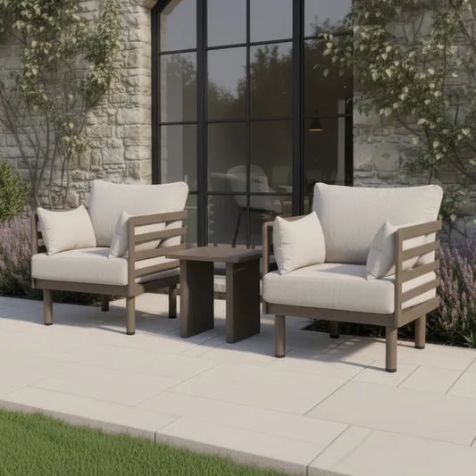 Maze - Metro Aluminium Garden Lounge Set
with Square Coffee Table - Café Almond - Blythe Living