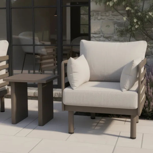 Maze - Metro Aluminium Garden Lounge Set
with Square Coffee Table - Café Almond - Blythe Living
