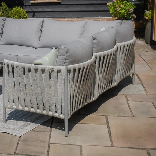 Maze - Milan Rope Weave Small Corner
with Rectangular Coffee Table & Armchair - Cool Linen - Blythe Living