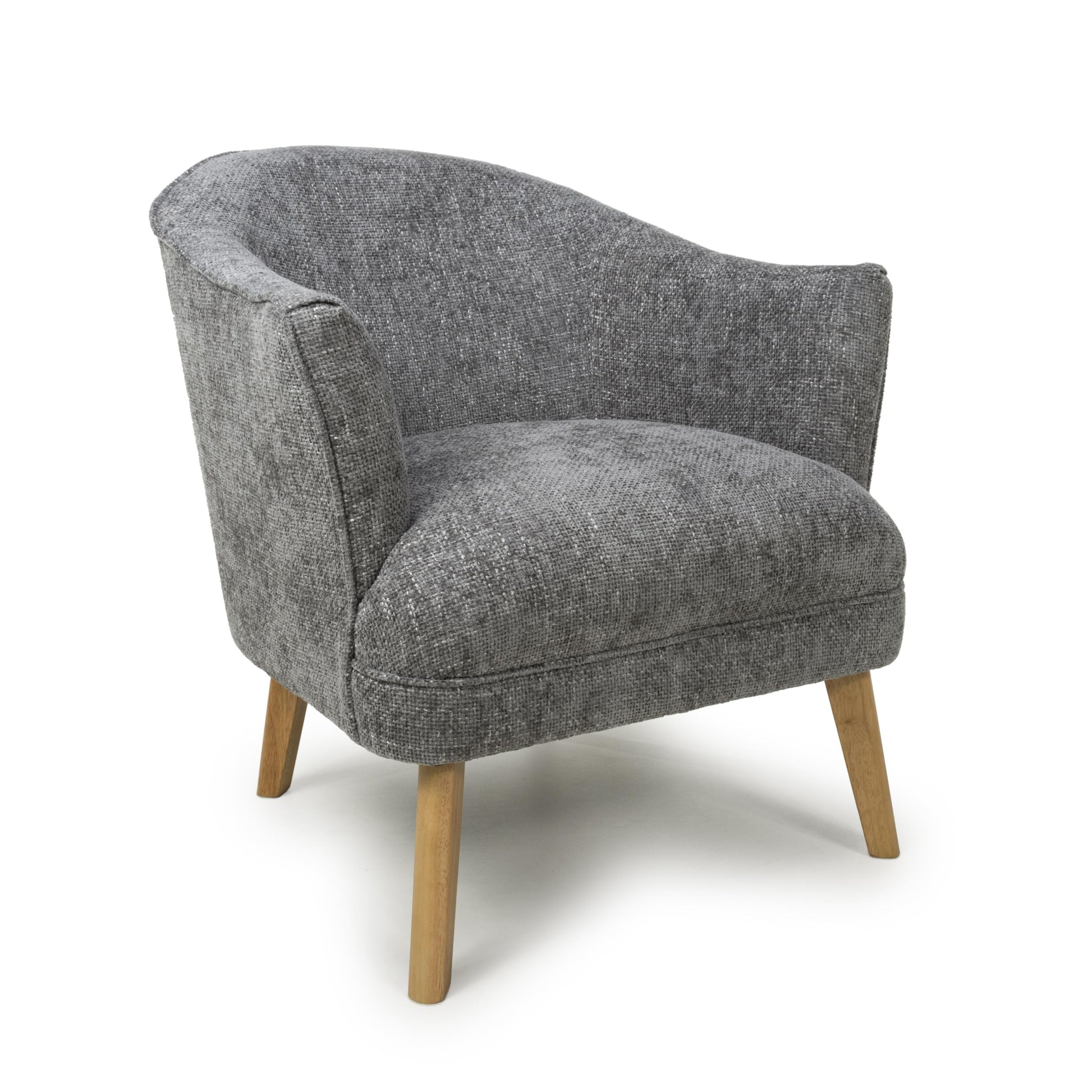 Mallory Textured Grey Armchair with Rubberwood Legs - Shop Now
