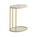Marlow White Marble Oval C Side Table with Gold Frame