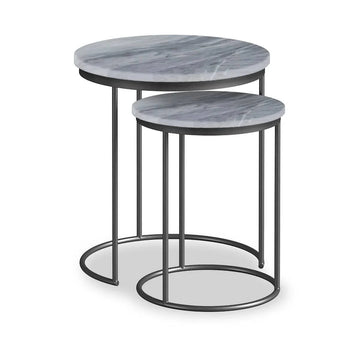 Marmora Grey Marble Nest of 2 Tables with Grey Frame