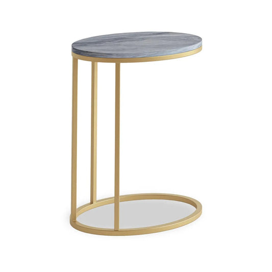 Marmora Grey Marble Oval C Side Table with Gold Frame