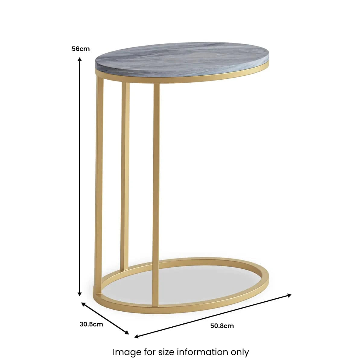 Marmora Grey Marble Oval C Side Table with Gold Frame-Buy now Premium Table 