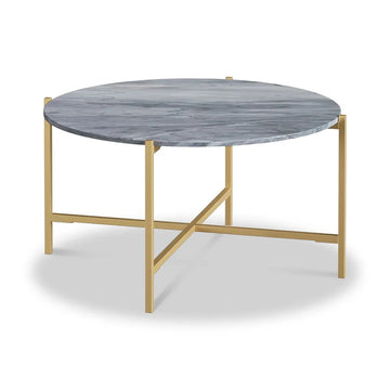 Marmora Grey Marble Round Coffee Table with Gold Frame