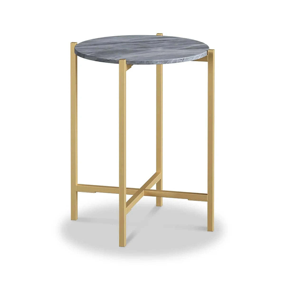 Marmora Grey Marble Round Side Table with Gold Frame- For sale 