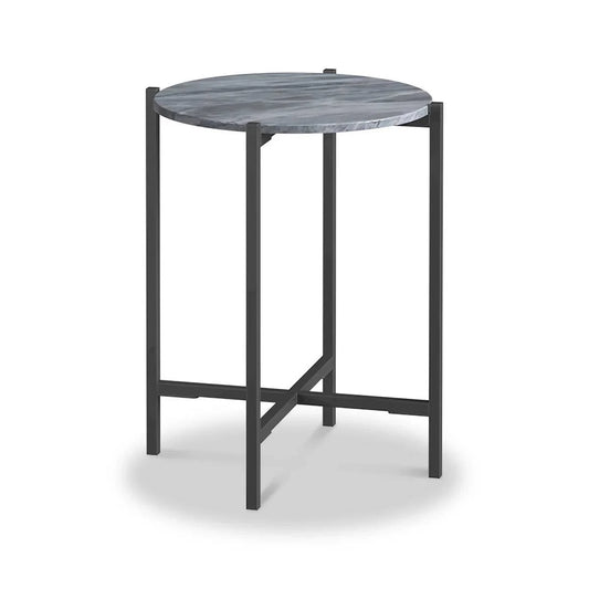 Marmora Grey Marble Round Side Table with Grey Frame