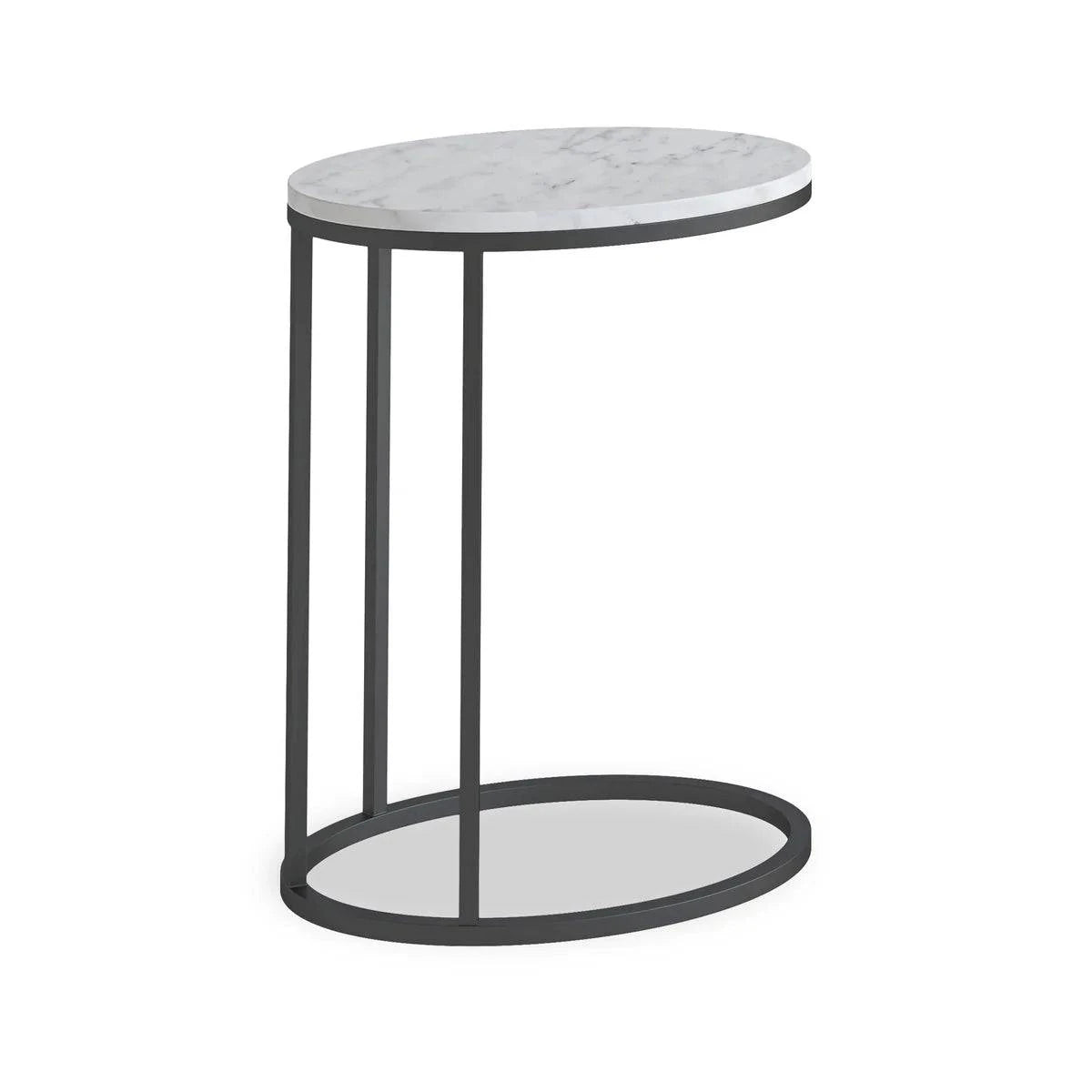 Marmora White Marble Oval C Side Table with Grey Frame