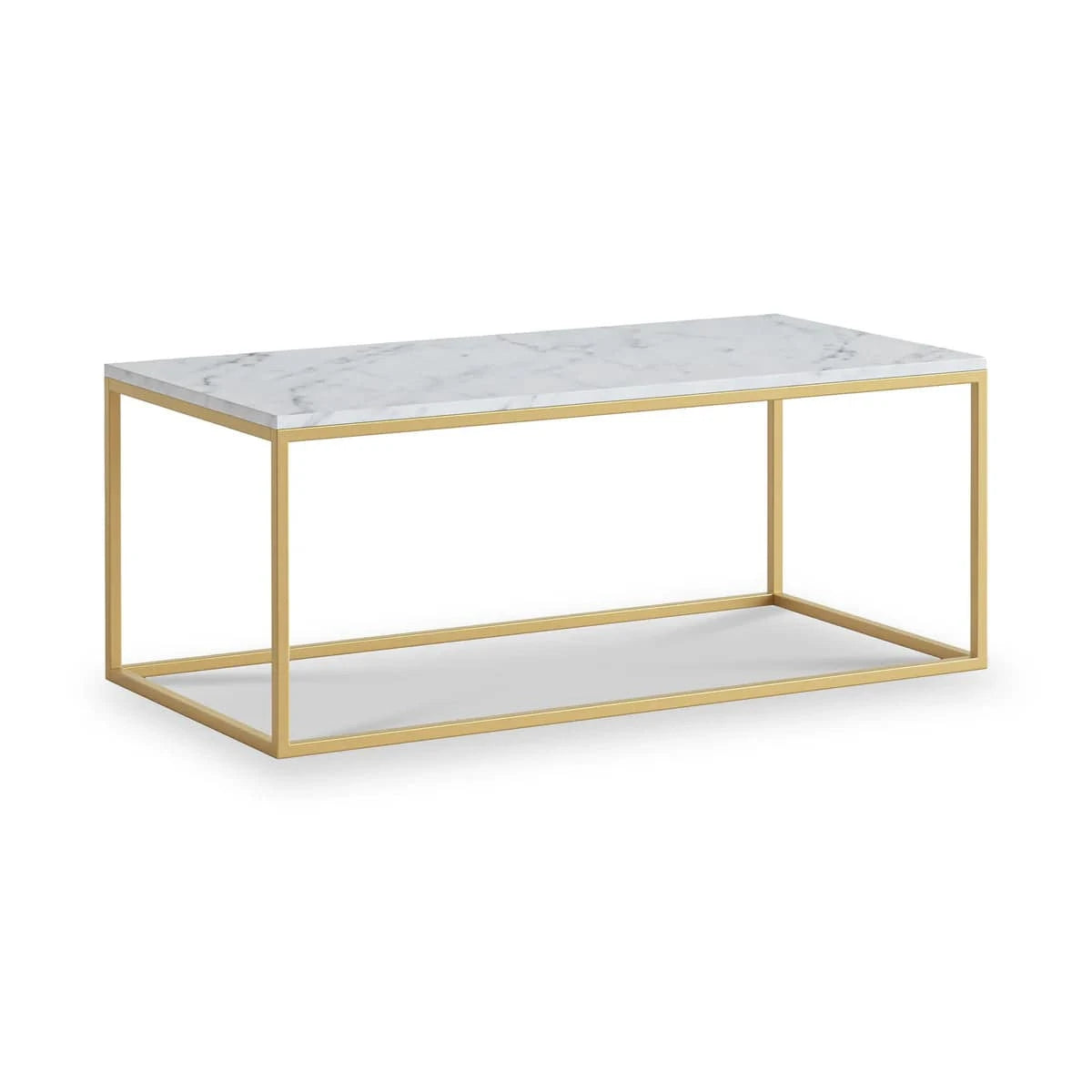 Marmora White Marble Rectangular Coffee Table with Gold Frame