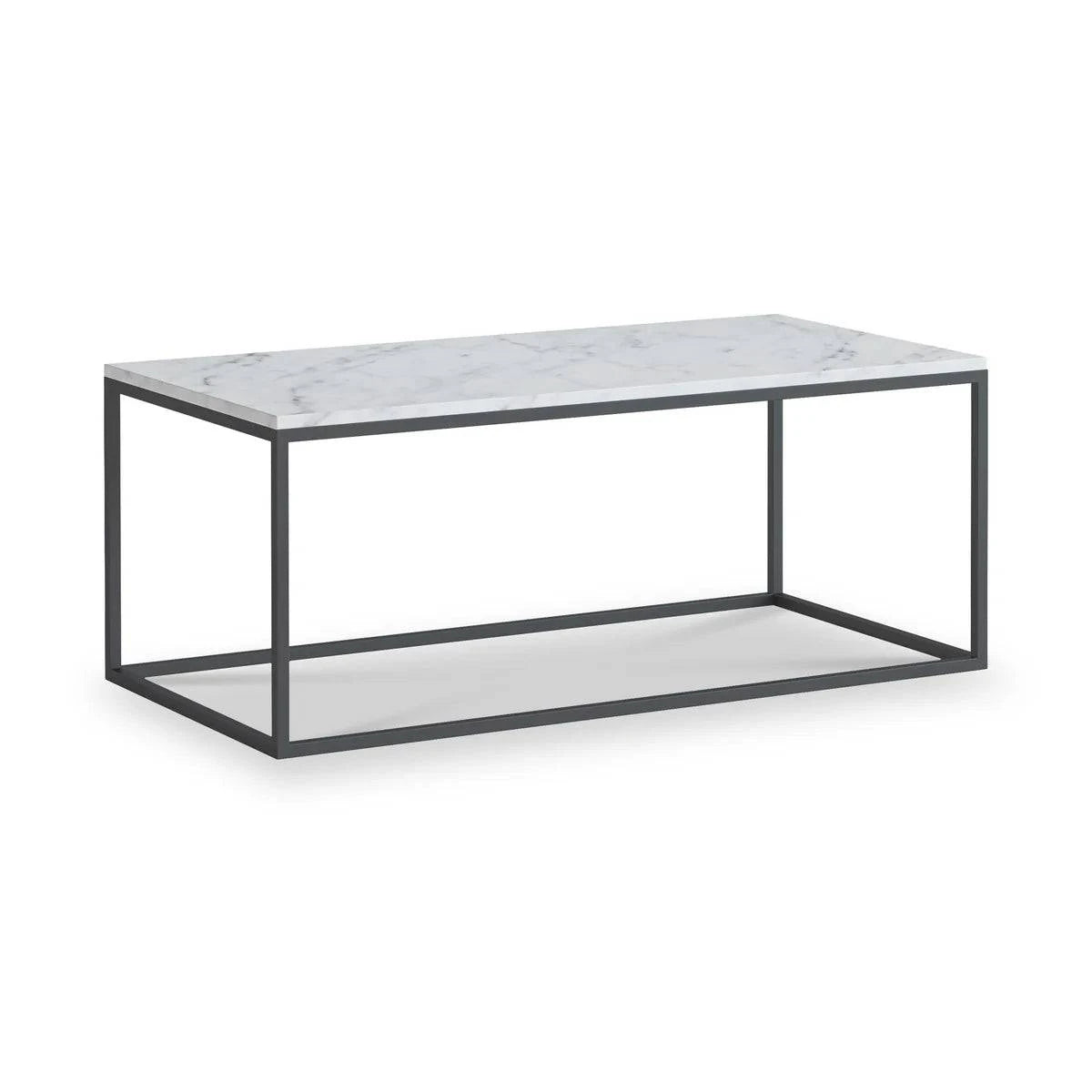 Marmora White Marble Rectangular Coffee Table with Grey Frame