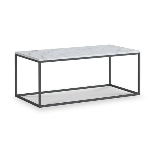 Marmora White Marble Rectangular Coffee Table with Grey Frame